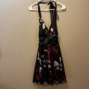 Y2K Mesh Halter Dress Dark‎ Romance Floral Soft Goth Fairy Grunge Vintage Glam